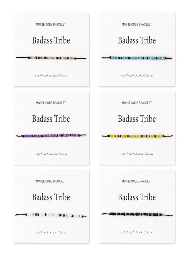 QIMGIC Morse Code Bracelet for Women - 6pcs Badass Tribe Adjustable Bracelets with Decorative Card for Friends Sister Couples, Funny Inspirational Morse Code Handmade Jewelry Gift for Birthday Team - Image 1